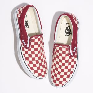 Vans Bayan Kaykay Ayakkabısı Checkerboard Slip-On Kırmızı/Beyaz | 77565-568